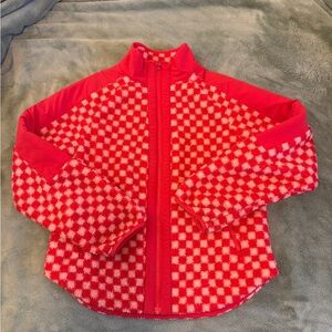 Marine Layer Red and White Checkered Fleece Jacket